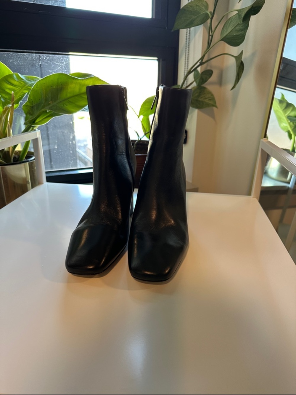 Sam Edelman Black Leather Square-Toe Ankle Boots